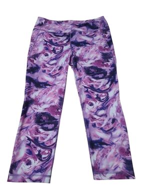 NWOT Sears Pink & Purple Marble Print Capri Leggings Sz Med